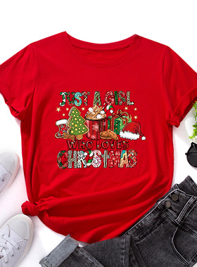 christmas cotton tshirts women xmas tee tops 圣诞节宽松圆领