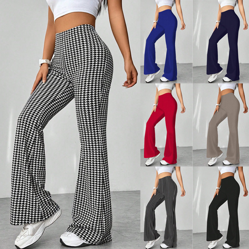 女裤Elastic highwaist comfort herringbone flared pants women