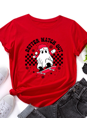 christmas cotton tshirts women xmas tee tops 圣诞节宽松圆领