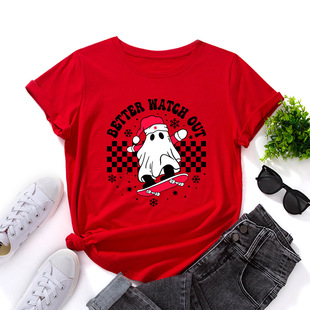 christmas cotton tshirts women xmas tee tops 圣诞节宽松圆领