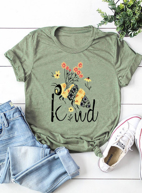 蜜蜂be kind短袖t恤女Women's Cotton T-shirt Casual Kawaii top