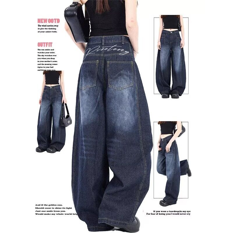 american style denim pants wide leg jeans trousers美式复古