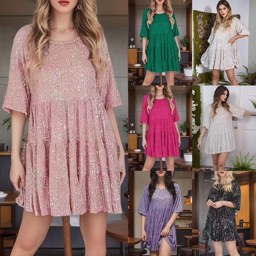 summer dress women elegant ladies vestidos欧美新款时尚圆领
