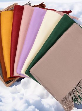 men scarf红色新款秋冬季加长仿羊绒围巾纯色保暖流苏简约百搭