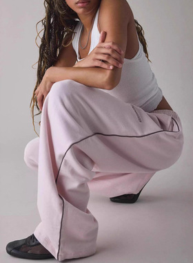 Comfortable Pink Casual Pants Womens Loose Leg Elastic Waist