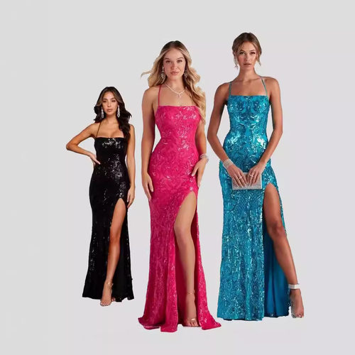 Women Clothing Sexy One-line Collar Sequin Evening Dress女裙
