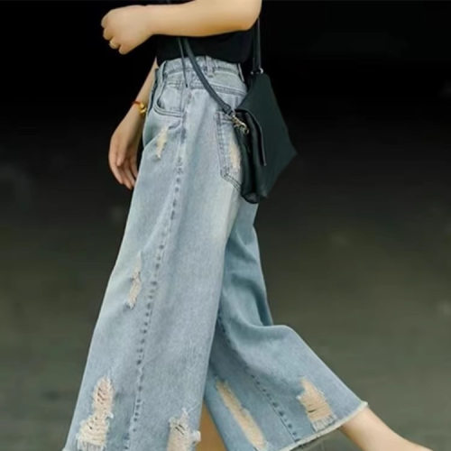american style denim pants wide leg jeans trousers复古做旧