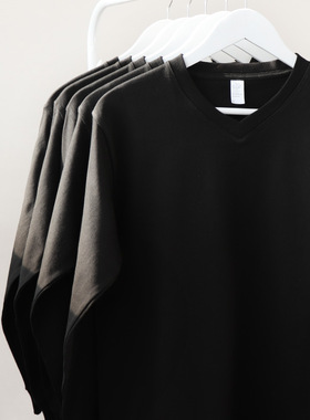 Basic Cotton TShirt Long Sleeve Tee Tops250g美式复古重磅V领