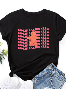 christmas cotton tshirts women xmas tee tops 圣诞饼干字母