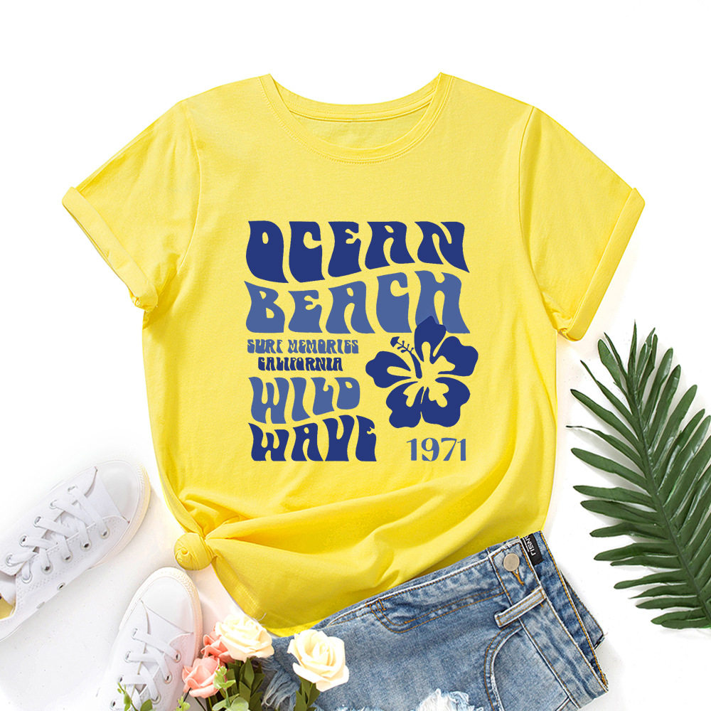 women tshirts cute print ladies t-shirt tee tops 字母花朵