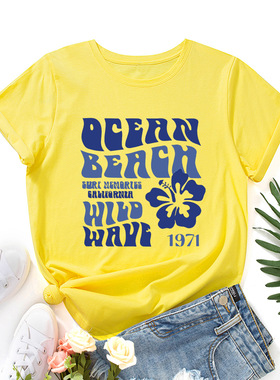 women tshirts cute print ladies t-shirt tee tops 字母花朵