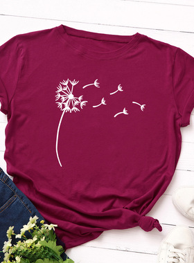纯棉T恤女短袖Women Cotton T-shirt Ladies Cute Dandelion tops