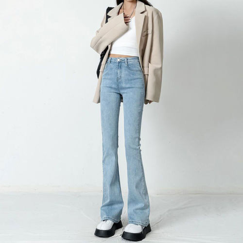 women american stylish retro jeans denim pants高腰弹力显瘦