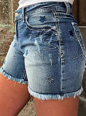 women jeans shorts denim short pants蓝色牛仔短裤牛仔修身blue