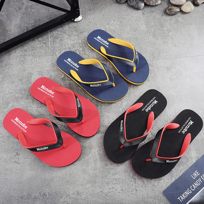 men slides slippers flip flops男士新款休闲沙滩字母拖鞋简约