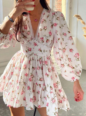 women's new dress ladies fashion dress2026新款气质甜美v领