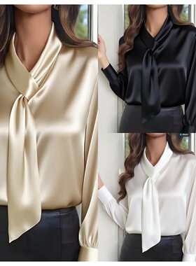 Satin Long Sleeve Shirts Women Elegant Tops Female OL Blouse