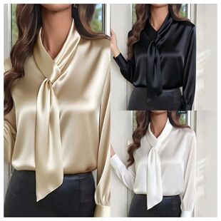 Satin Elegant Blouse Women Female Shirts Sleeve Long Tops