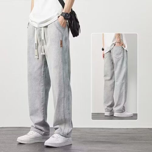 Men Loose Jeans Versatile Mens Elastic Waist Denim Pants男裤