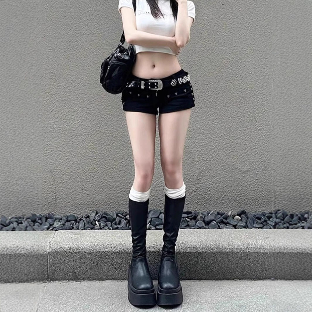 jeans美式y2k辣妹千禧风热裤女生复古低腰修身显瘦a字牛仔超短裤