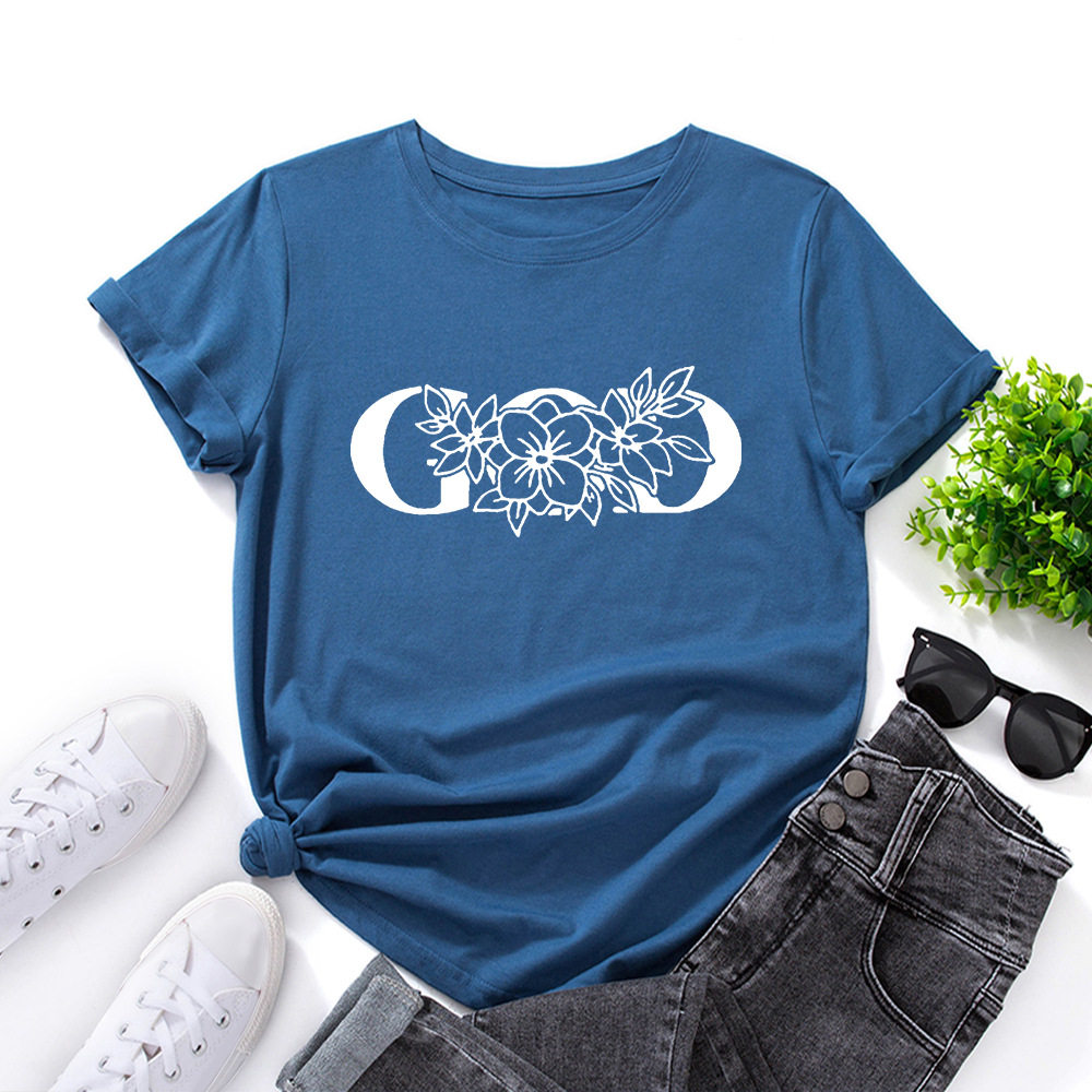women tshirts cute print ladies t-shirt tee tops 花卉字母