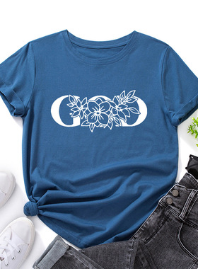 women tshirts cute print ladies t-shirt tee tops 花卉字母
