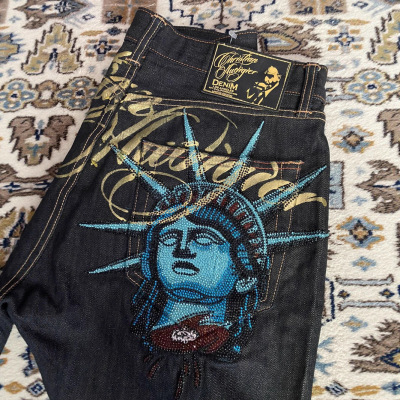 美式街头自由女神像牛仔裤女 Statue of liberty Baggy Jeans Y2k