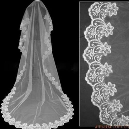 新娘头纱1.5M\5M Lace Bridal Tulle Bride Veil 1 Layer No Comb