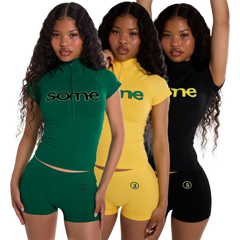 stylish sports suits woman new tops shorts set短袖短裤套装女