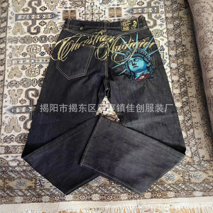 Vintage Statue of liberty Diamond Jeans Denim Pants Wide Leg