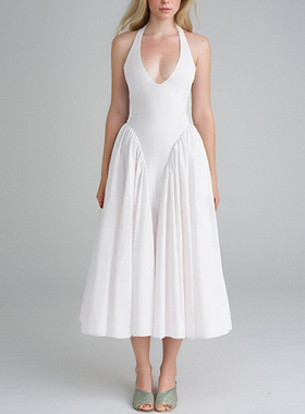 women dress ladies fashion dresses2026新款纯色气质性感v领挂