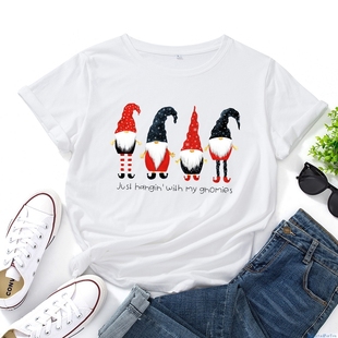 Women tshirt Cotton Christmas t-shirt Xmas圣诞节 棉宽松短袖t