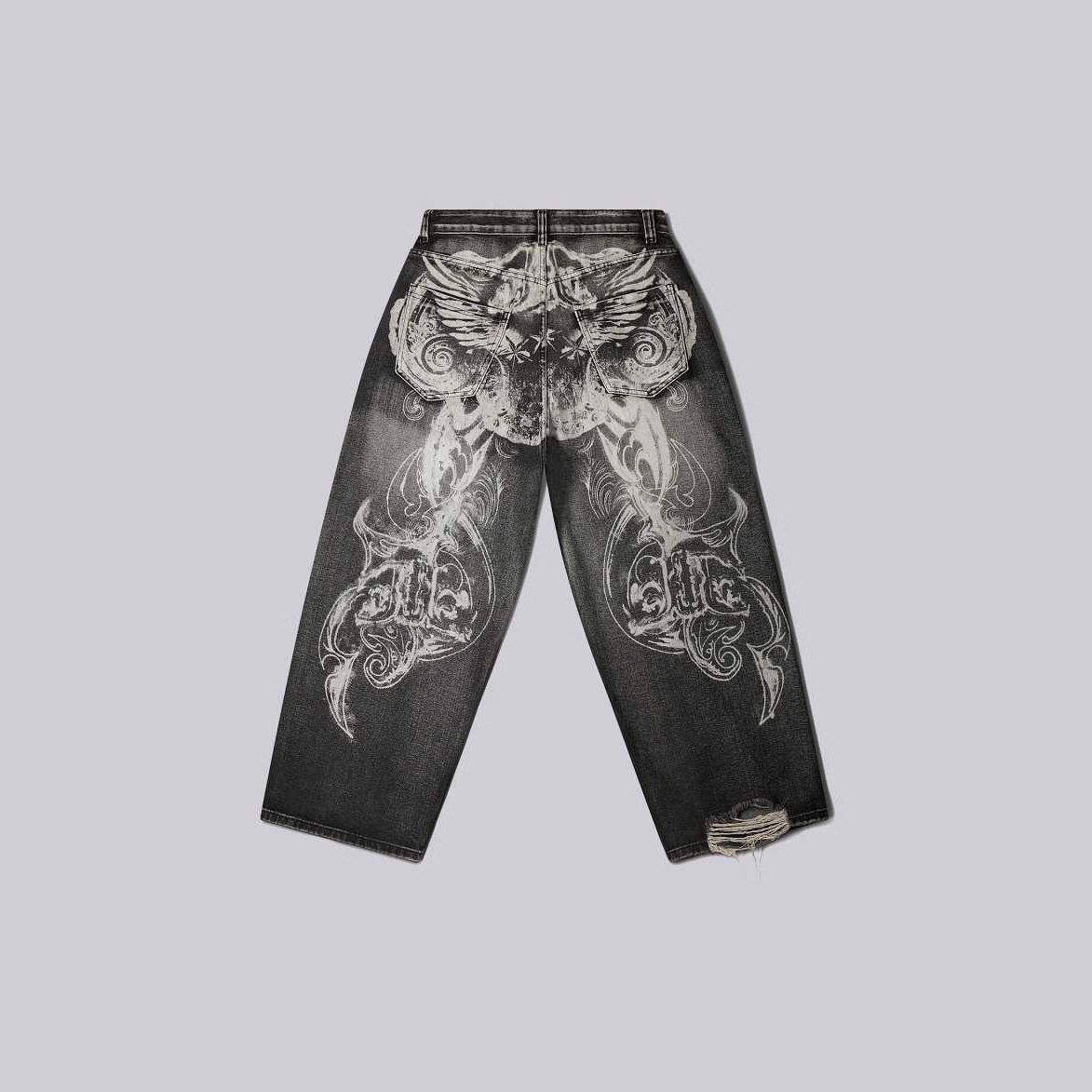 jeans欧美风新款水洗牛仔裤男女复古高街头y2k潮牌直筒长裤ins