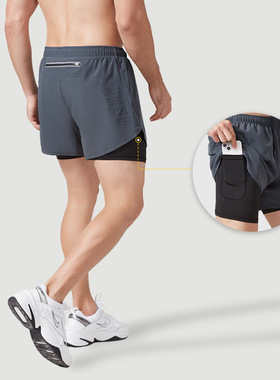 运动短裤new men running shorts gym sports shorts 2 in 1