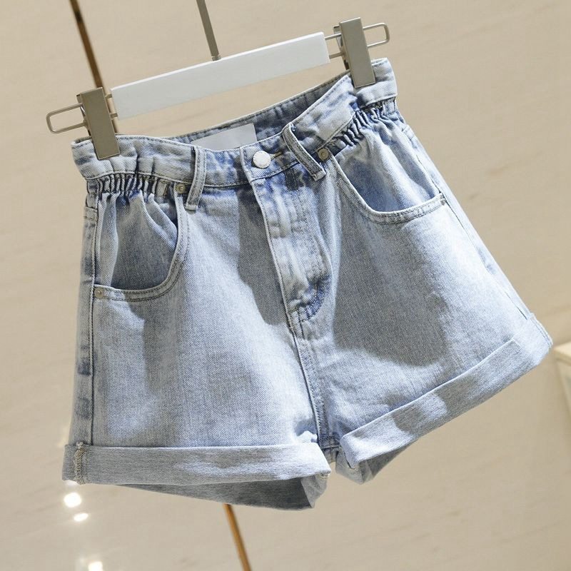 women Jeans shorts高腰牛仔短裤女宽松花苞卷边阔腿a字热裤ins潮