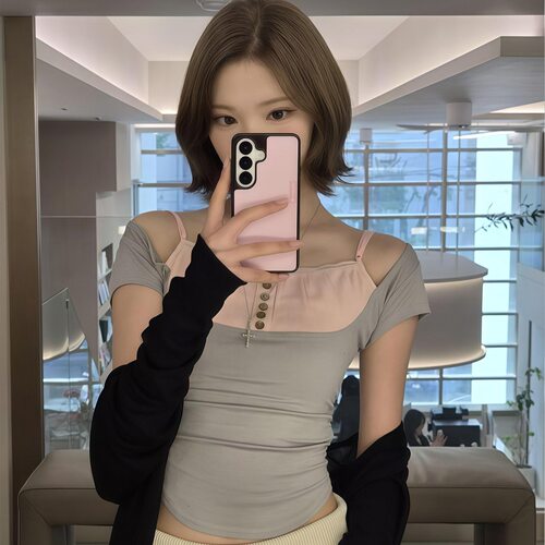 Korean Patchwork Lace Collar Slimm Short Sleeved T-shirt Top