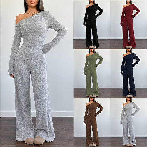 Autumn Women's Two-piece Sexy Top Paired with Wide-leg Pants