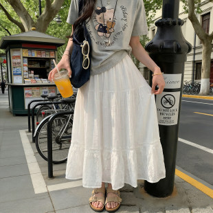 ladies白色半身裙女2026新款 skirt 高腰a字伞裙长裙子 long women