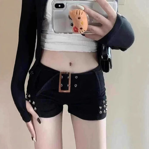 y2k jeans shorts美式辣妹y2k短裤黑色新款性感低腰包臀柳钉牛仔