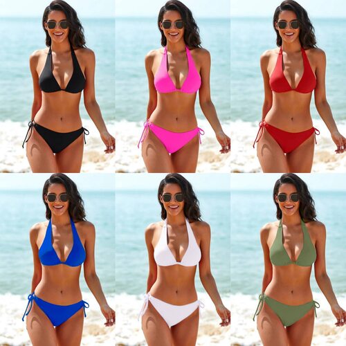 bikini swimsuit 26新款泳衣绑带ins比基尼欧美性感纯色泳装沙滩