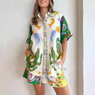 Casual Lapel 衬衫 Print Suit宽松短裤 Fashion Shirt New Shorts