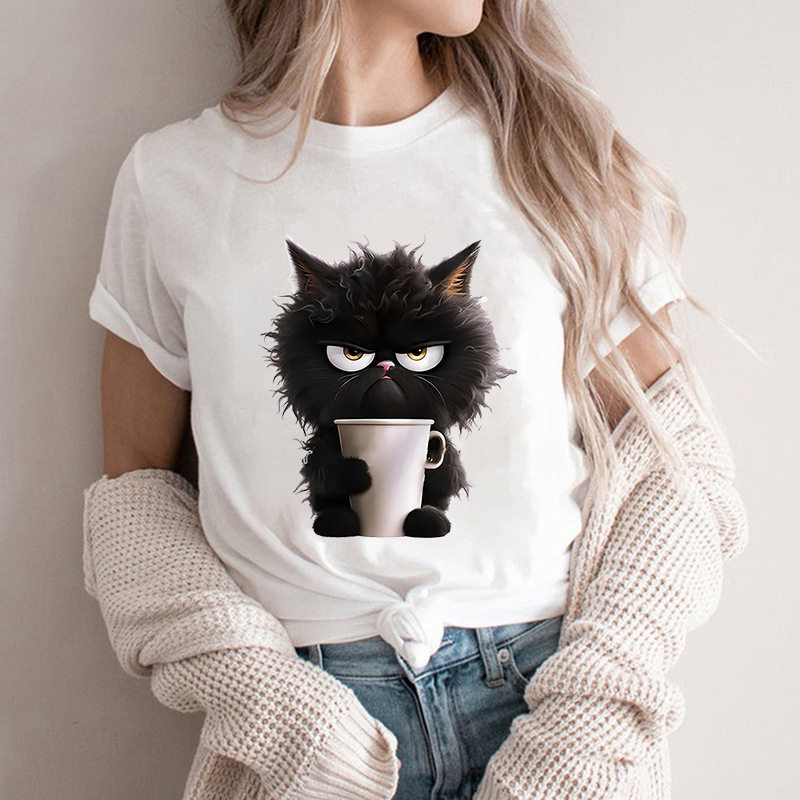 funny cat women t-shirt girl casual short sleeve o neck top