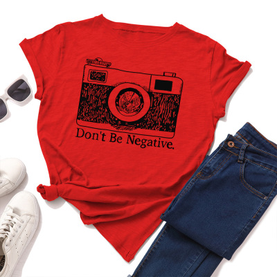 大码纯棉T恤CAMERA Women Loose Cotton T-shirts Ladies BigSize