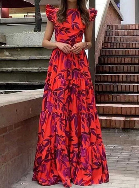 women dress ladies fashion dresses2026新款时尚飞飞袖长裙荷叶