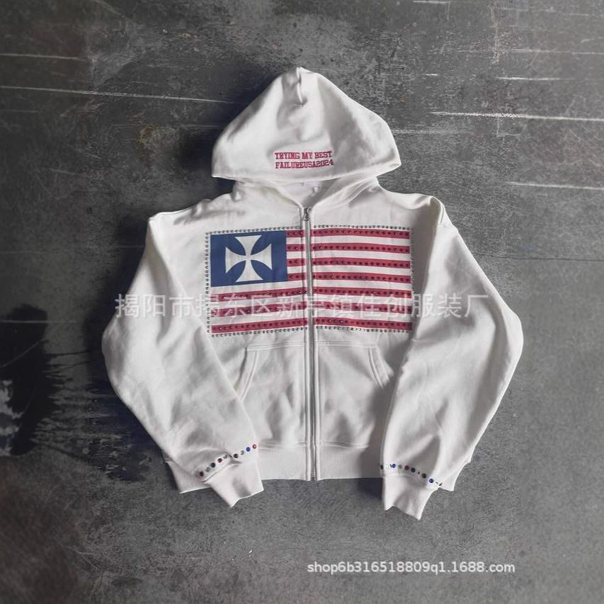 上衣new national flag men hooded Y2k loose zipper sweatshirt