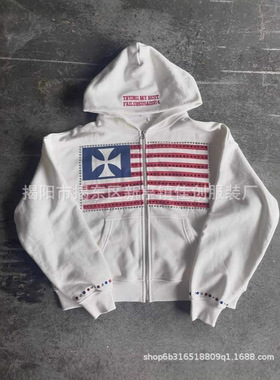 上衣new national flag men hooded Y2k loose zipper sweatshirt