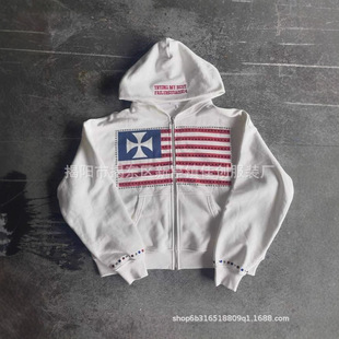 上衣new national flag men hooded Y2k loose zipper sweatshirt