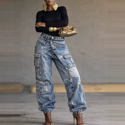designer jeans patchwork trousers stylish denim pants2026