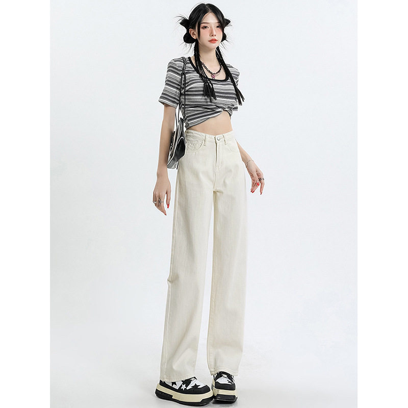 Women Straight-Leg Jeans Girl Teen Thin Loose Wide-Leg Pants