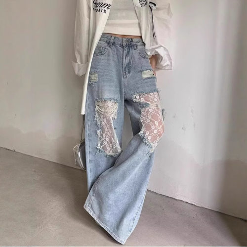 american style denim pants wide leg jeans trousers高街时尚